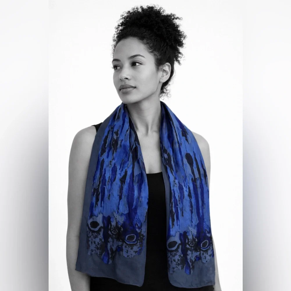YSL Blue and Black Abstract Paisley Scarf